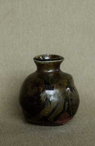 Tenmoku glaze woodfired vase